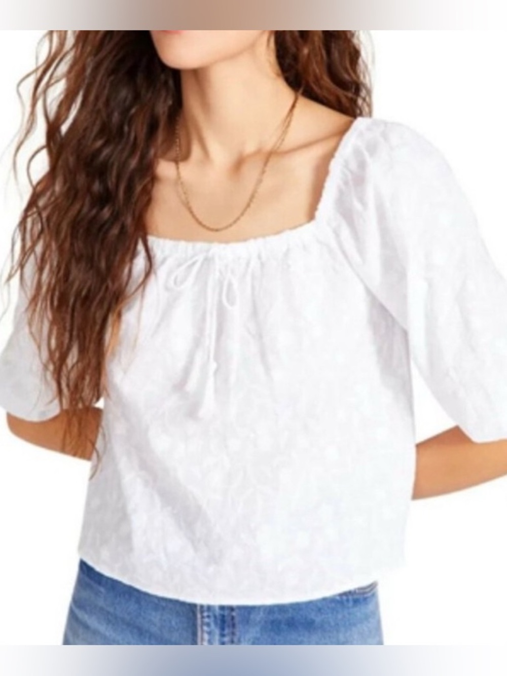 BB Dakota by Steve Madden Sweet Escape Floral Embroidered On Off Puff Sleeve top